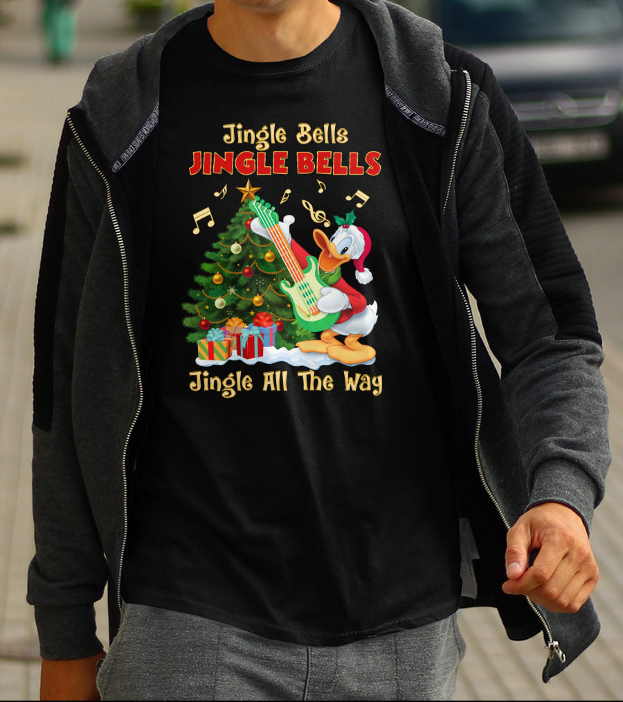 Jingle Bells Jingle All The Way Christmas Tree Donald Playing Guitar T-Shirt