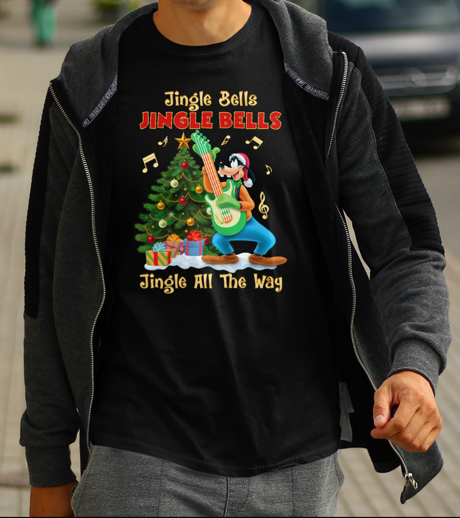 Jingle Bells Jingle Bells Jingle All The Way Goofy Christmas Tree Guitar T-Shirt