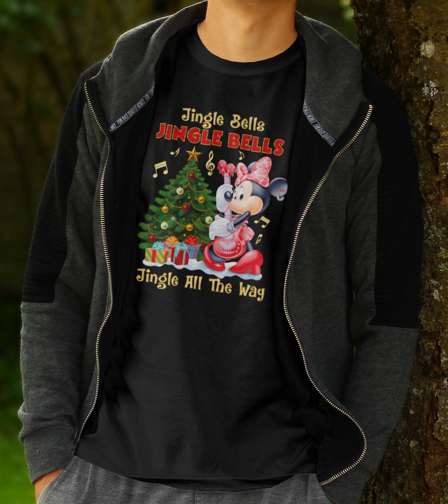 Jingle Bells Jingle Bells Jingle All The Way Minnie Christmas Tree Guitar T-Shirt