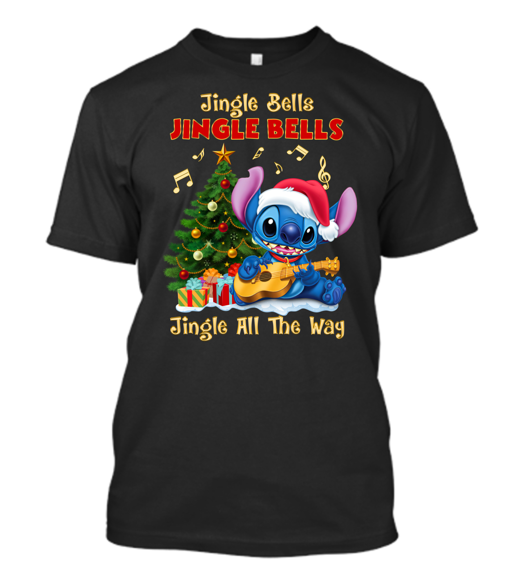 Jingle Bells Jingle Bells Jingle All The Way Stitch Christmas Tree Ukulele T-Shirt