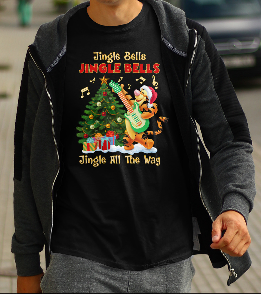 Tigger Jingle Bells Jingle All The Way Christmas Tree Guitar T-Shirt