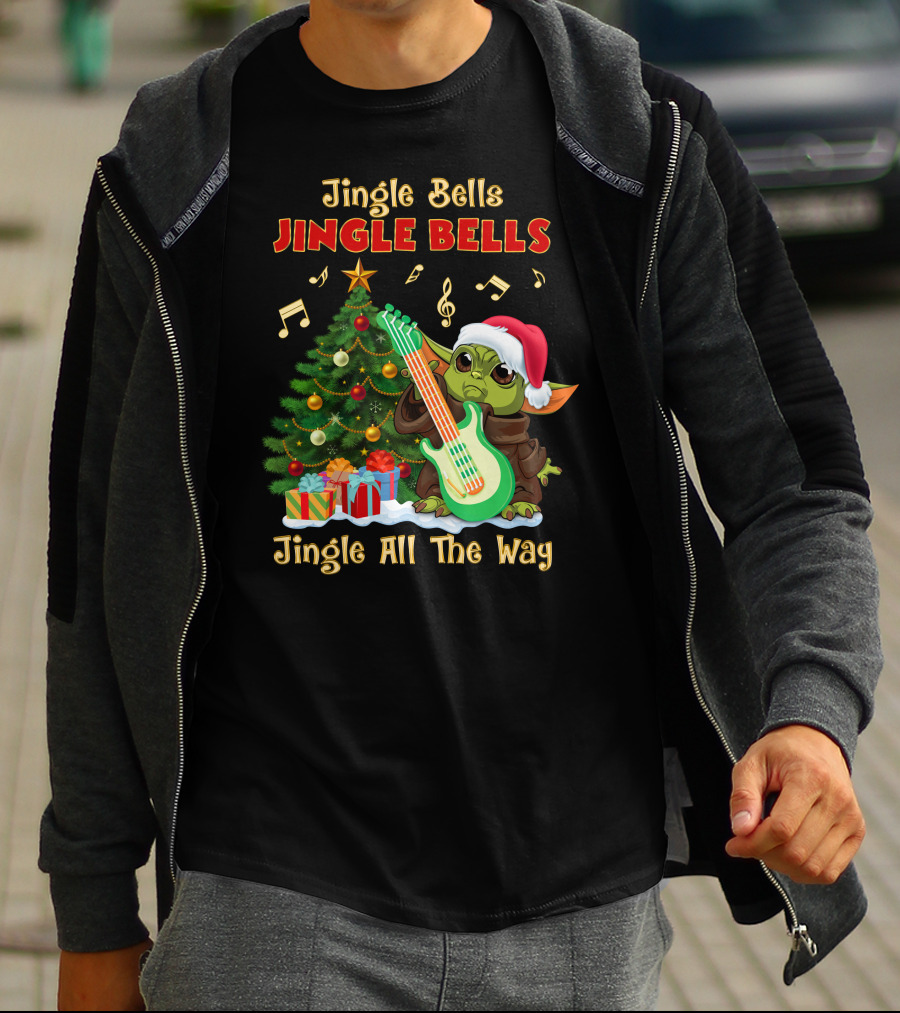 Jingle Bells Yoda Christmas Tree Guitar Jingle All The Way T-Shirt