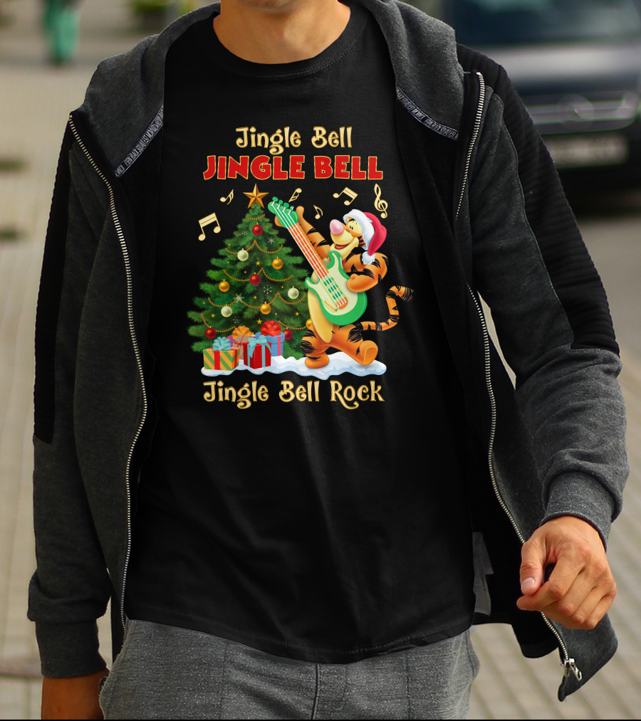 Jingle Bell Jingle Bell Rock Tigger Christmas Tree Guitar Holiday T-Shirt