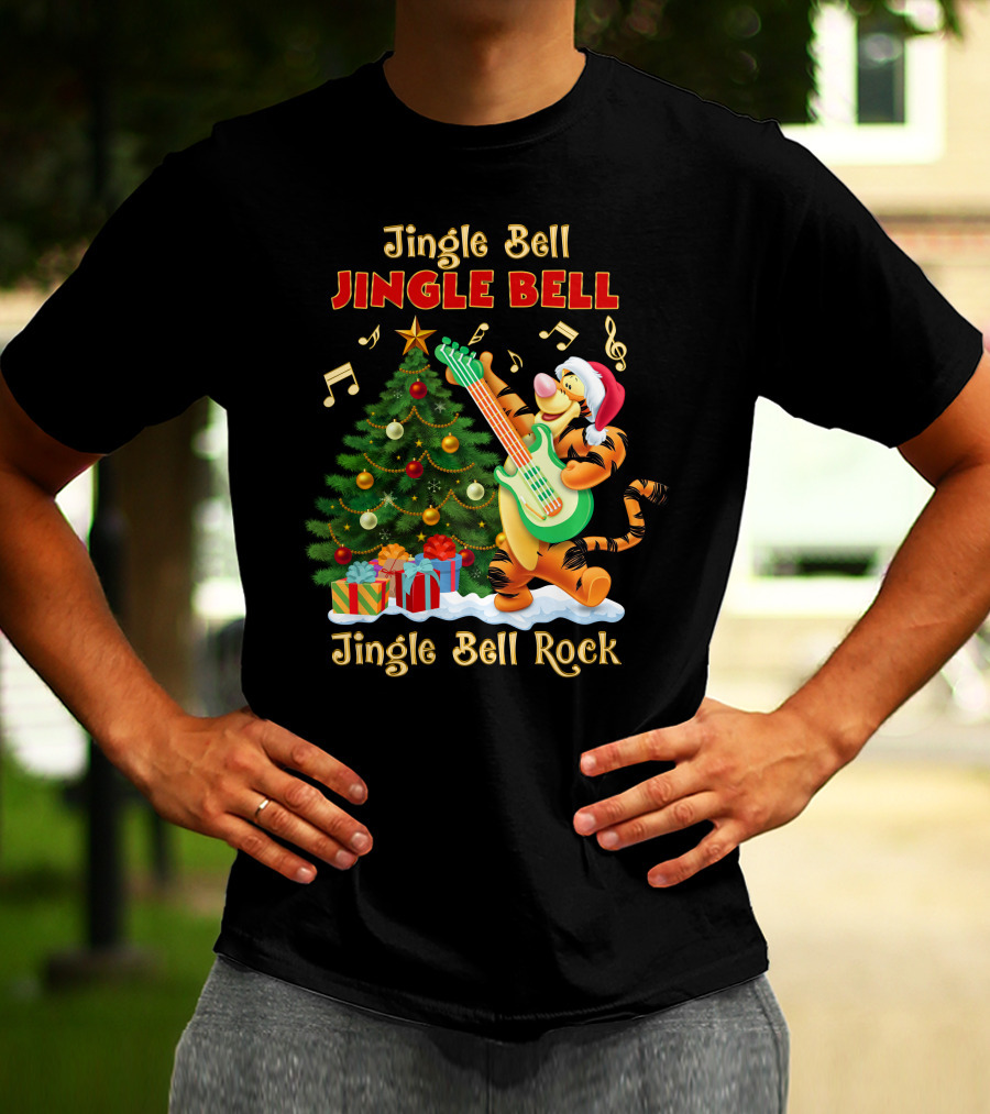 Jingle Bell Jingle Bell Rock Tigger Christmas Tree Guitar Holiday T-Shirt