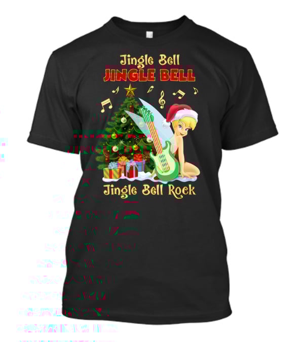 Jingle Bell Jingle Bell Jingle Bell Rock Christmas Tinkerbell Santa Hat Guitar Tree Music T-Shirt