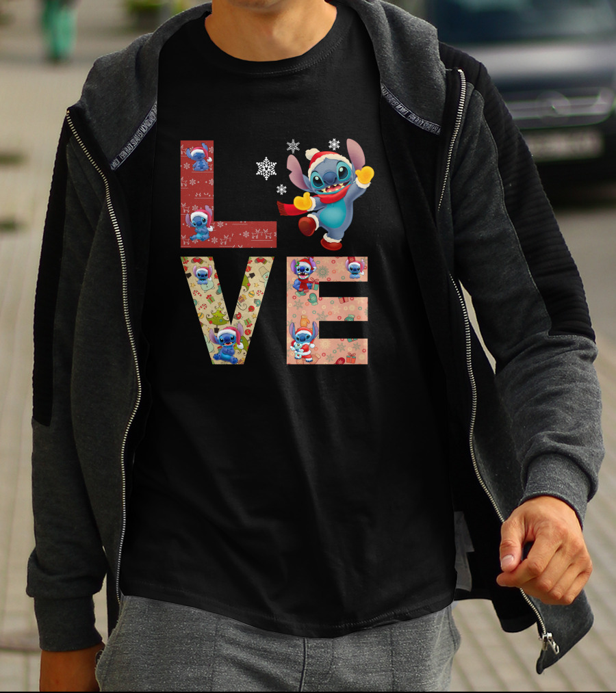 Stitch Love Christmas Holiday Snowflake Theme T-Shirt
