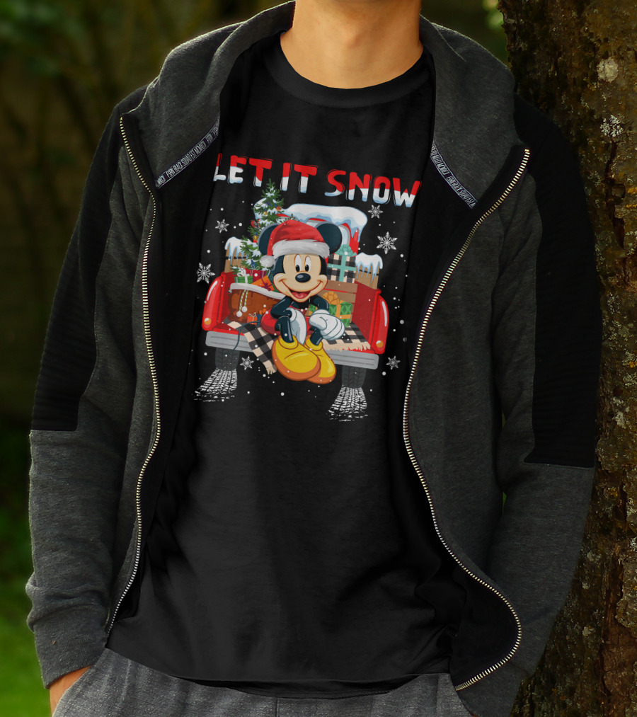 Let It Snow Mickey Christmas Truck Scene T-Shirt
