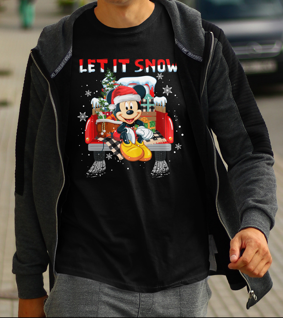 Let It Snow Mickey Christmas Truck Scene T-Shirt