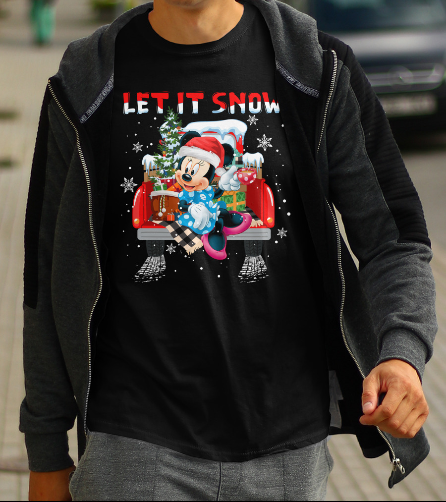 Let It Snow Minnie Christmas Truck Holiday Scene T-Shirt