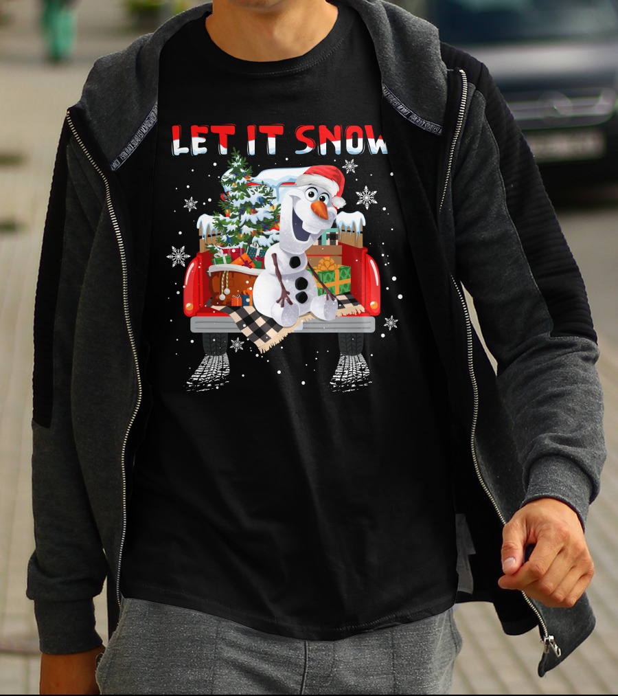 Let It Snow Olaf Christmas Truck Snowflakes Presents T-Shirt