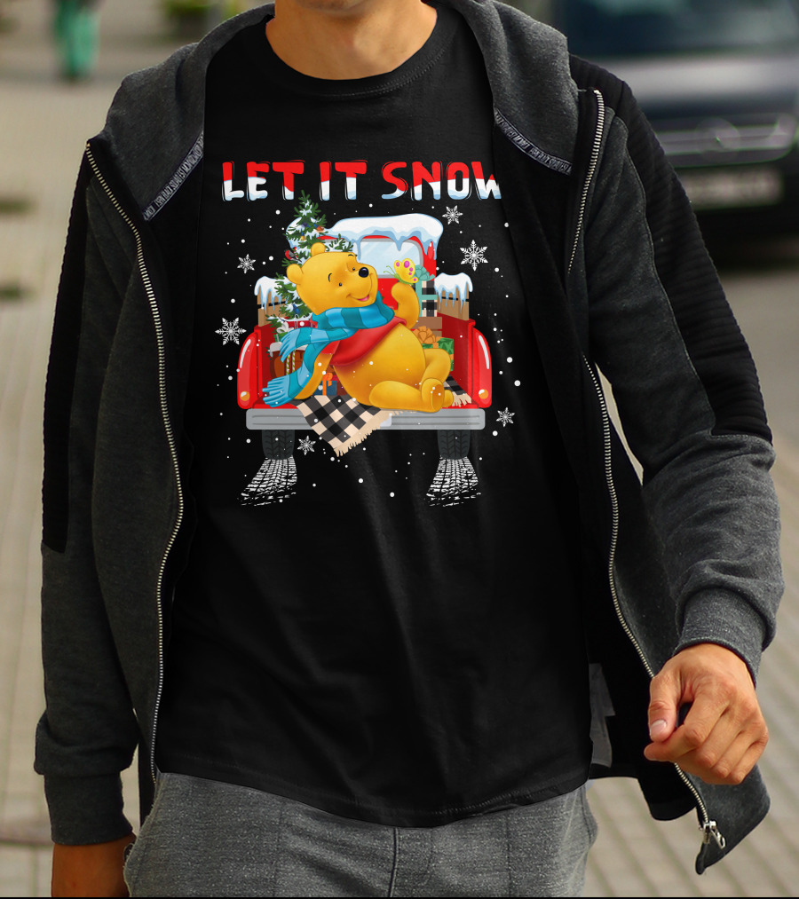 Let It Snow Pooh Winter Holiday Truck Scene T-Shirt