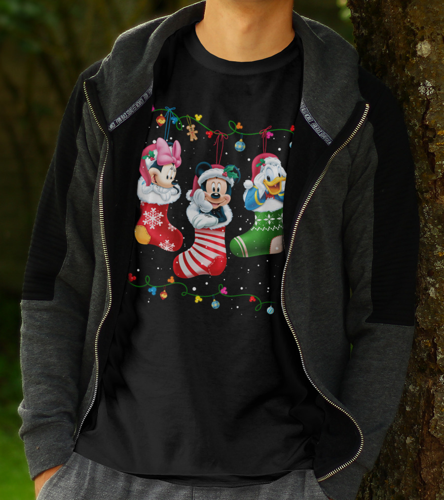 Mickey Minnie Donald Christmas Stockings T-Shirt