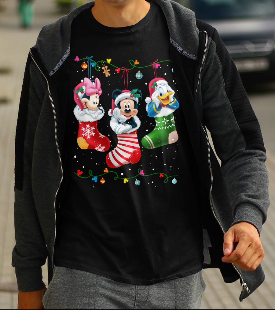 Mickey Minnie Donald Christmas Stockings T-Shirt
