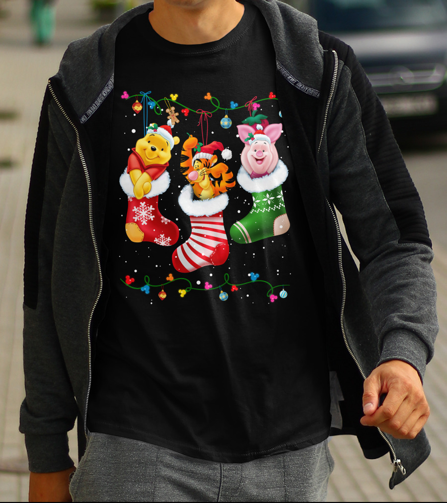 Pooh Tigger Piglet Christmas Stockings Holiday Cheer T-Shirt
