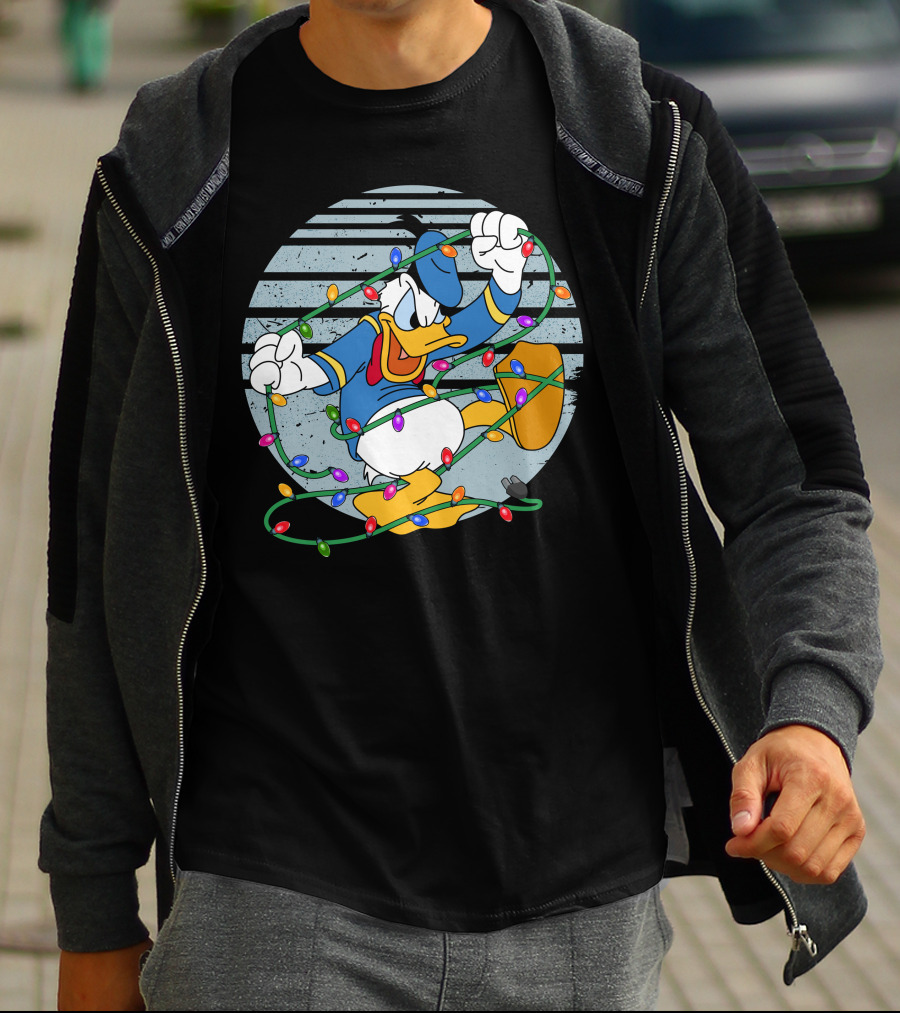 Donald Duck Wrapped In Christmas Lights T-Shirt