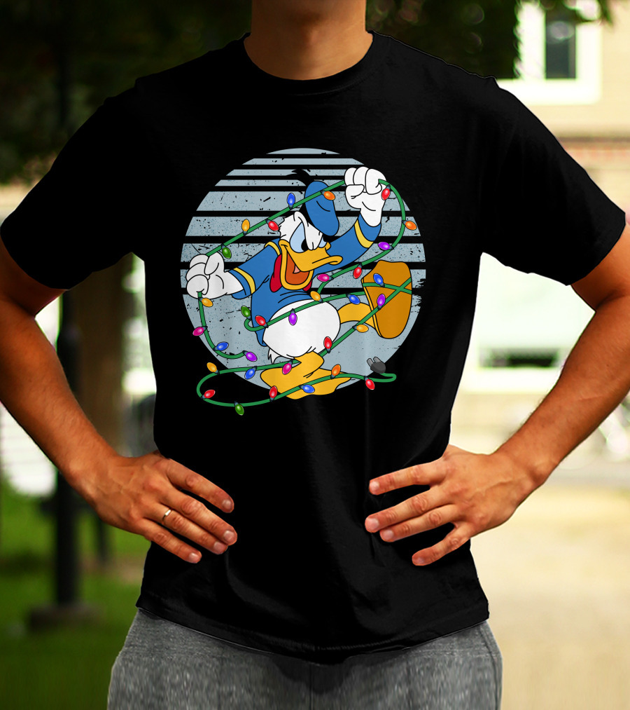 Donald Duck Wrapped In Christmas Lights T-Shirt
