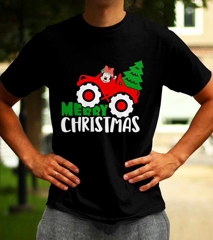 Minnie Merry Christmas Red Truck Tree T-Shirt