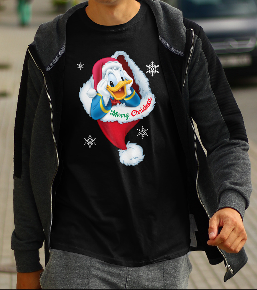 Donald Merry Christmas Snowflakes Santa Hat T-Shirt