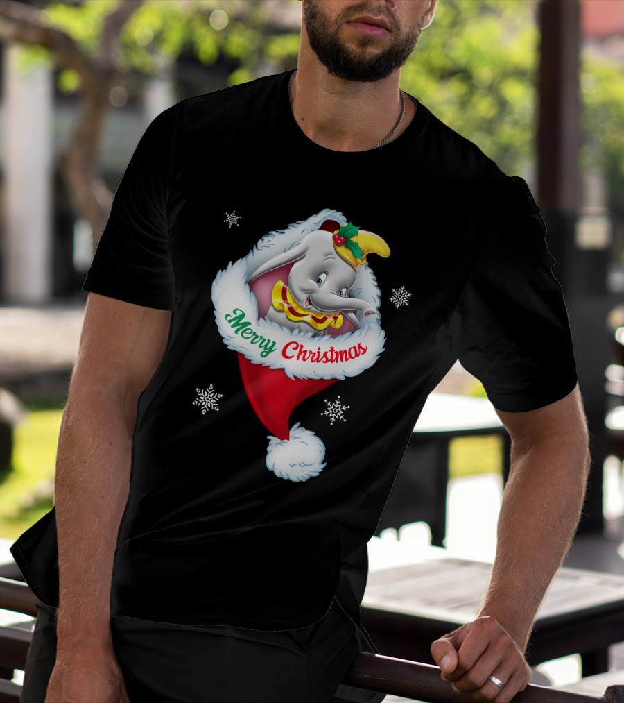 Dumbo Merry Christmas Santa Hat Snowflakes T-Shirt