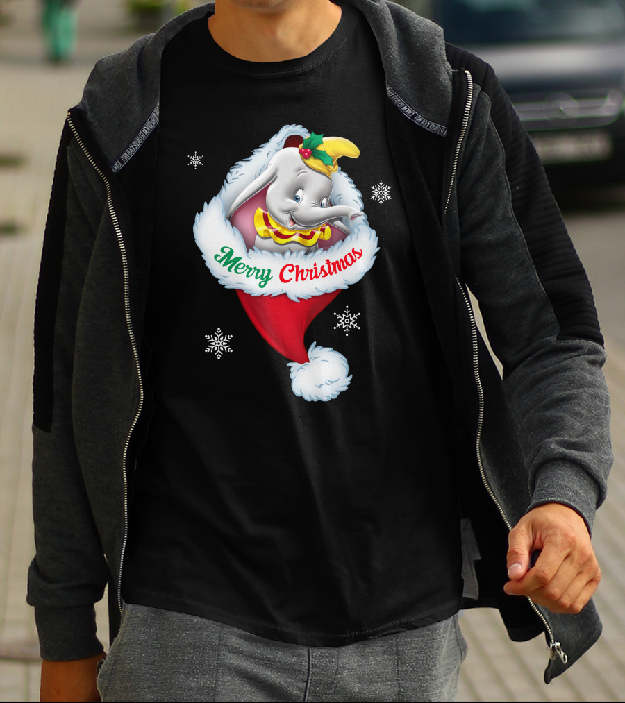 Dumbo Merry Christmas Santa Hat Snowflakes T-Shirt