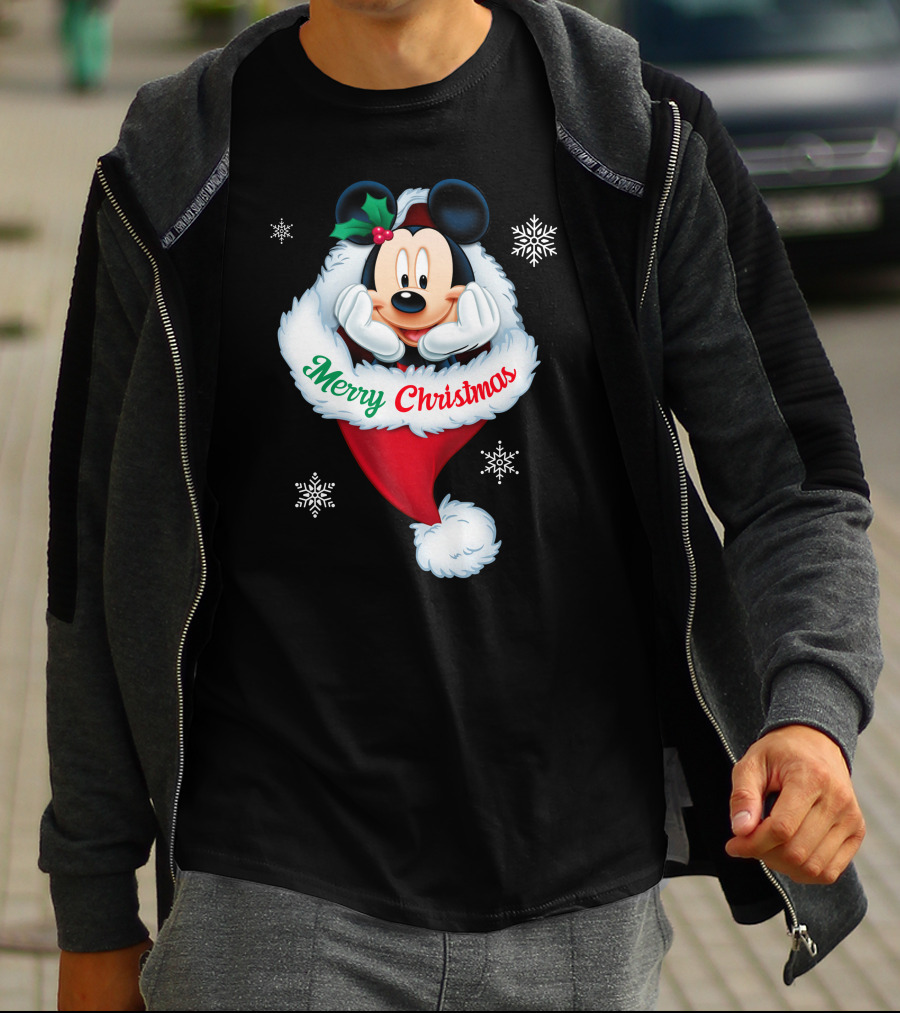 Mickey Merry Christmas Holiday Snowflakes T-Shirt