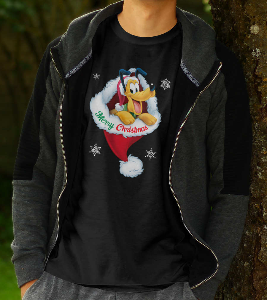 Merry Christmas Pluto Santa Hat Snowflakes T-Shirt
