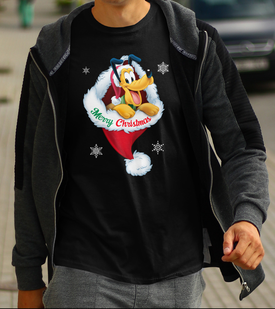 Merry Christmas Pluto Santa Hat Snowflakes T-Shirt