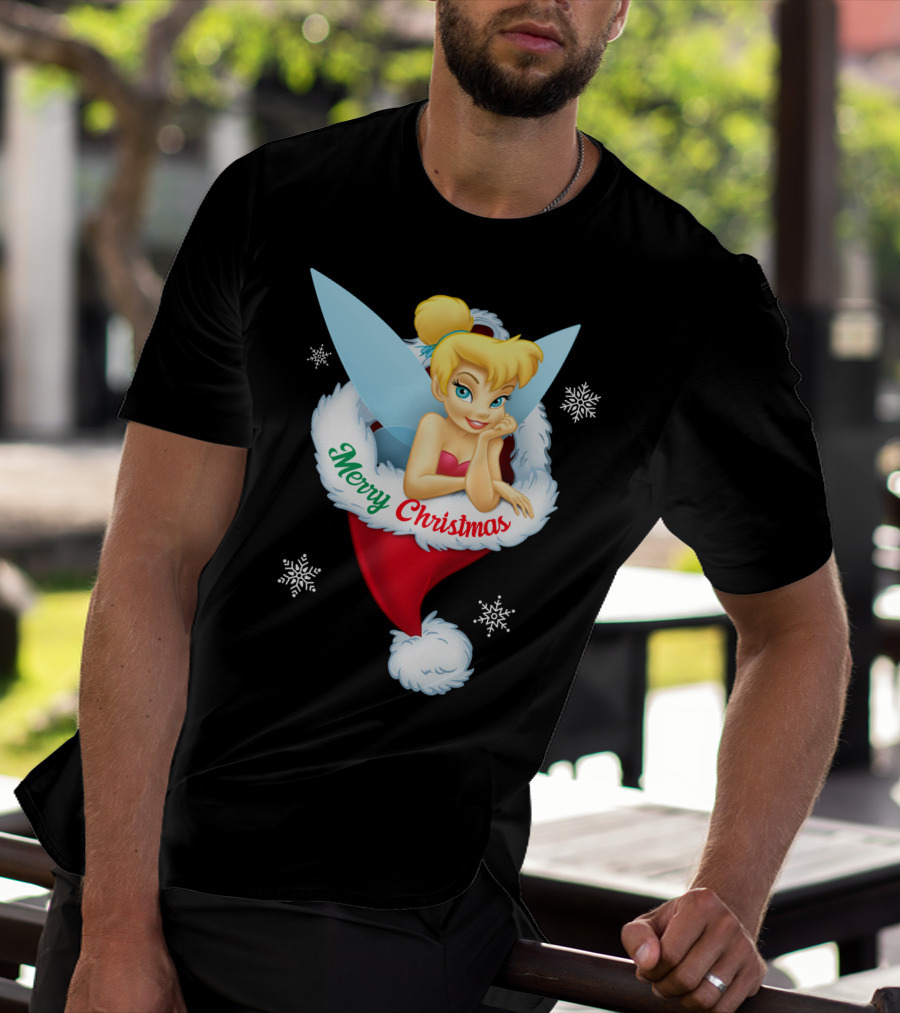 Tinkerbell Merry Christmas Santa Hat Snowflakes T-Shirt