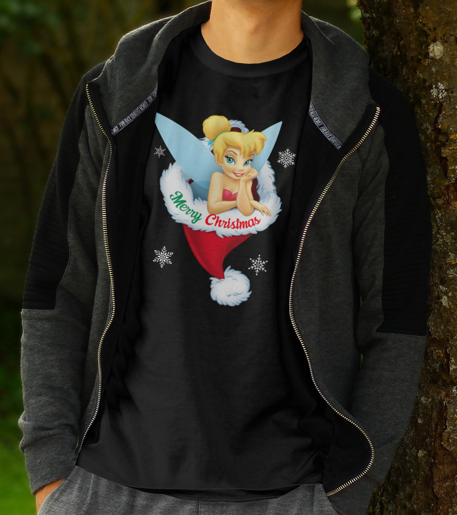 Tinkerbell Merry Christmas Santa Hat Snowflakes T-Shirt