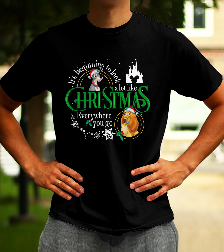 It's Beginning To Look A Lot Like Christmas Everywhere You Go Lady And The Tramp Disney Castle T-Shirt