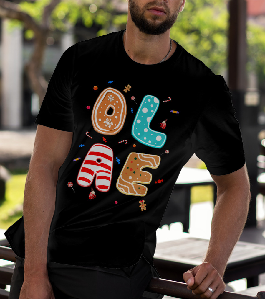 Olaf Gingerbread Candy Christmas Letters T-Shirt