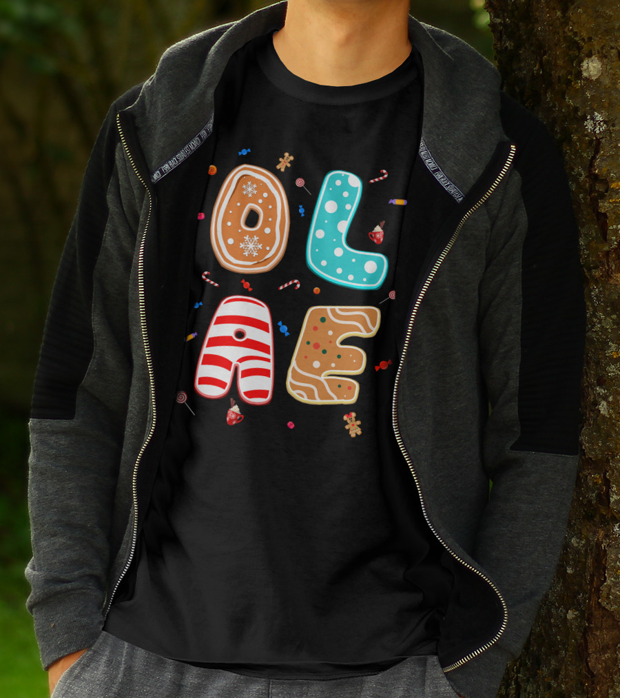 Olaf Gingerbread Candy Christmas Letters T-Shirt