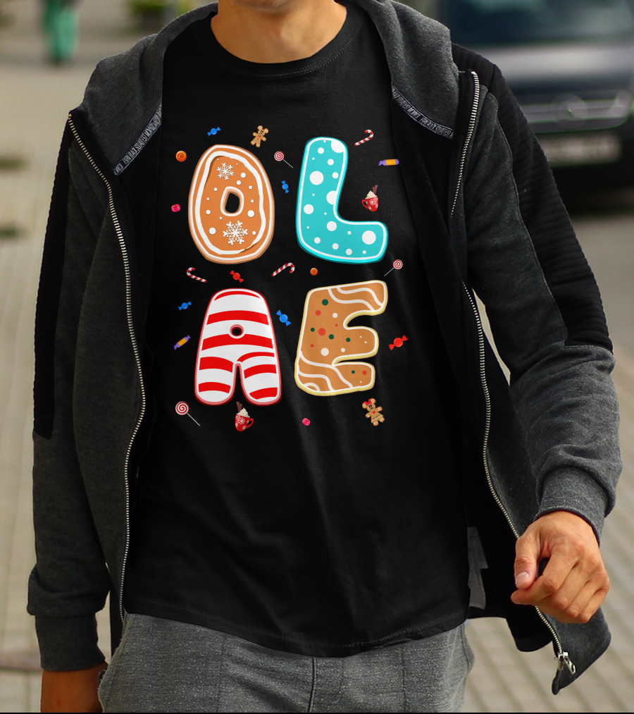 Olaf Gingerbread Candy Christmas Letters T-Shirt