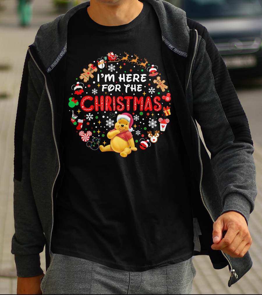I'm Here For The Christmas Pooh Santa Hat Snowflakes Cookies T-Shirt