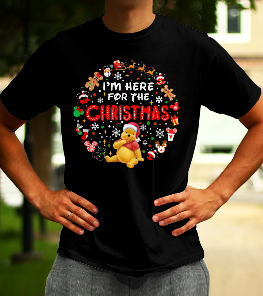 I'm Here For The Christmas Pooh Santa Hat Snowflakes Cookies T-Shirt