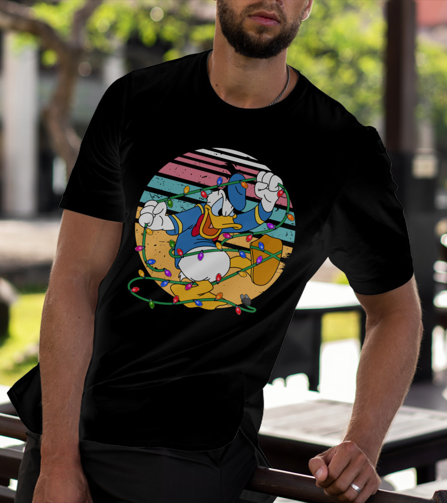 Donald Duck Tangled In Christmas Lights Vintage Style T-Shirt