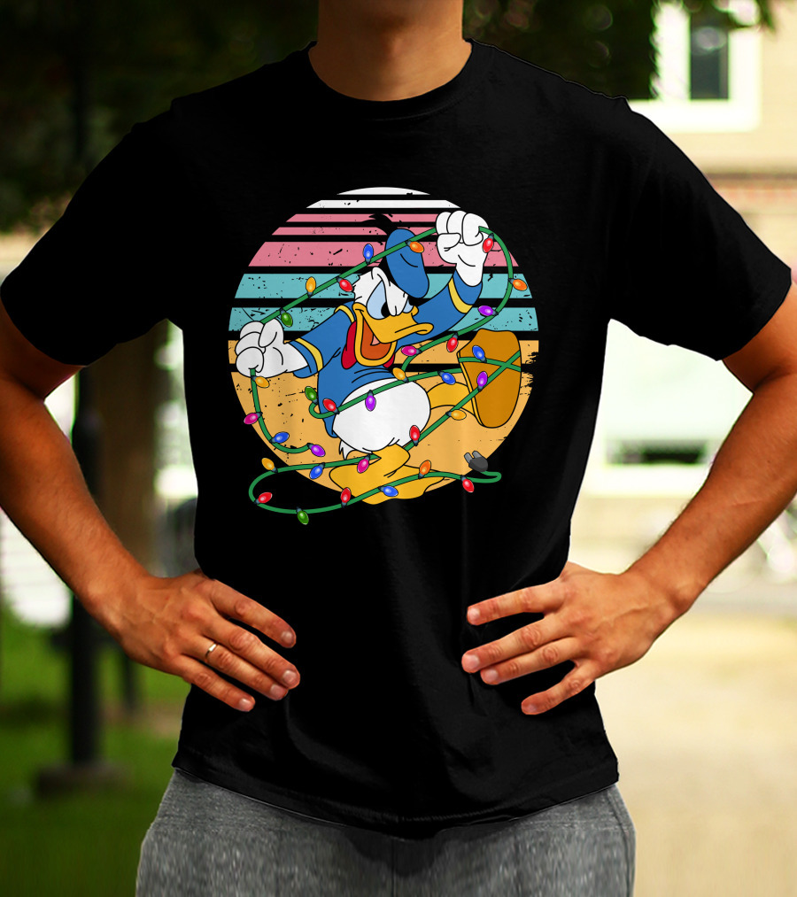 Donald Duck Tangled In Christmas Lights Vintage Style T-Shirt