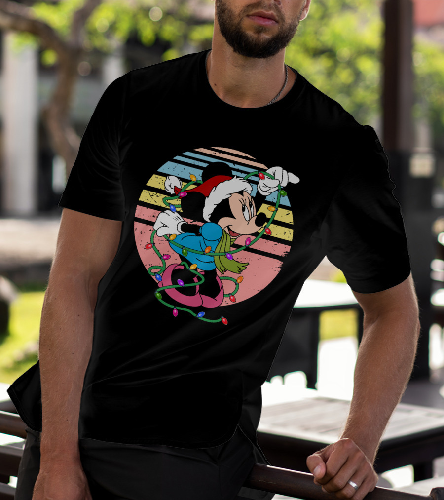 Retro Minnie Mouse Christmas Lights Holiday Season T-Shirt