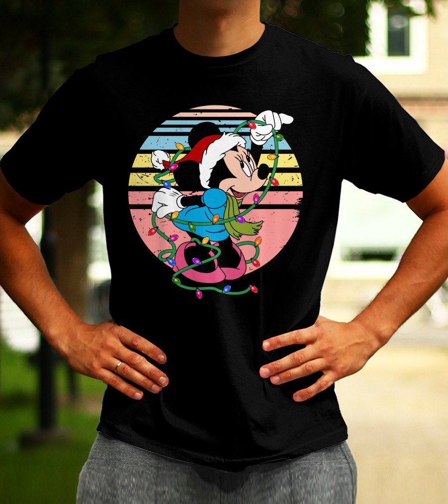 Retro Minnie Mouse Christmas Lights Holiday Season T-Shirt