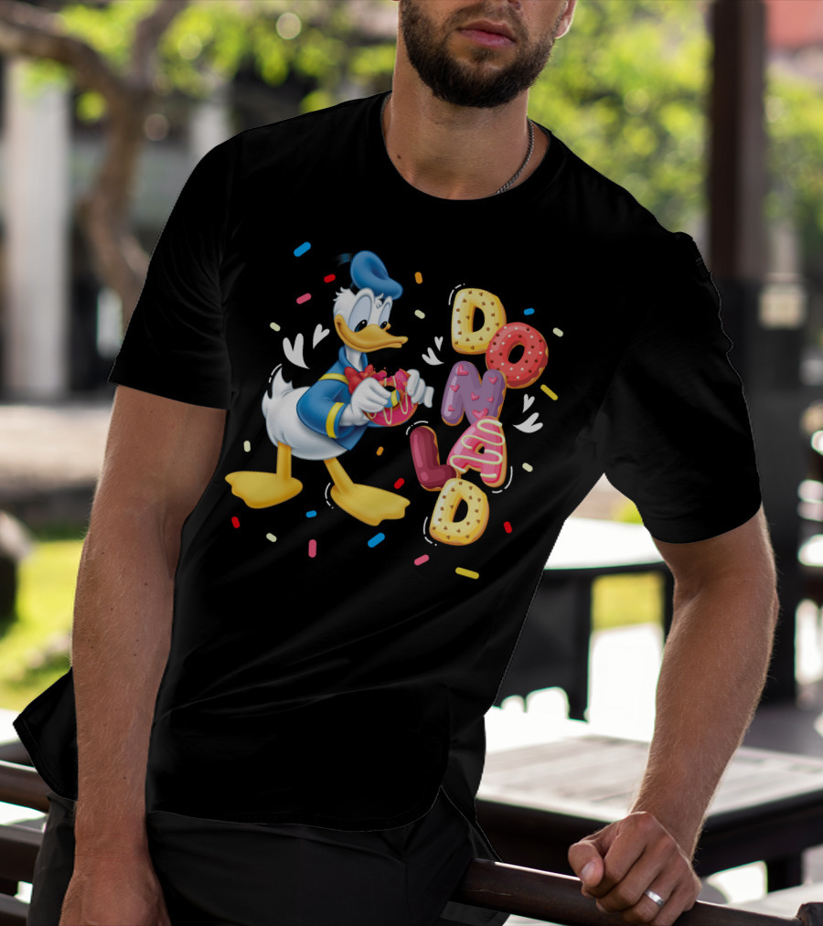 Donald Duck With Colorful Donut Letters And Sprinkles T-Shirt