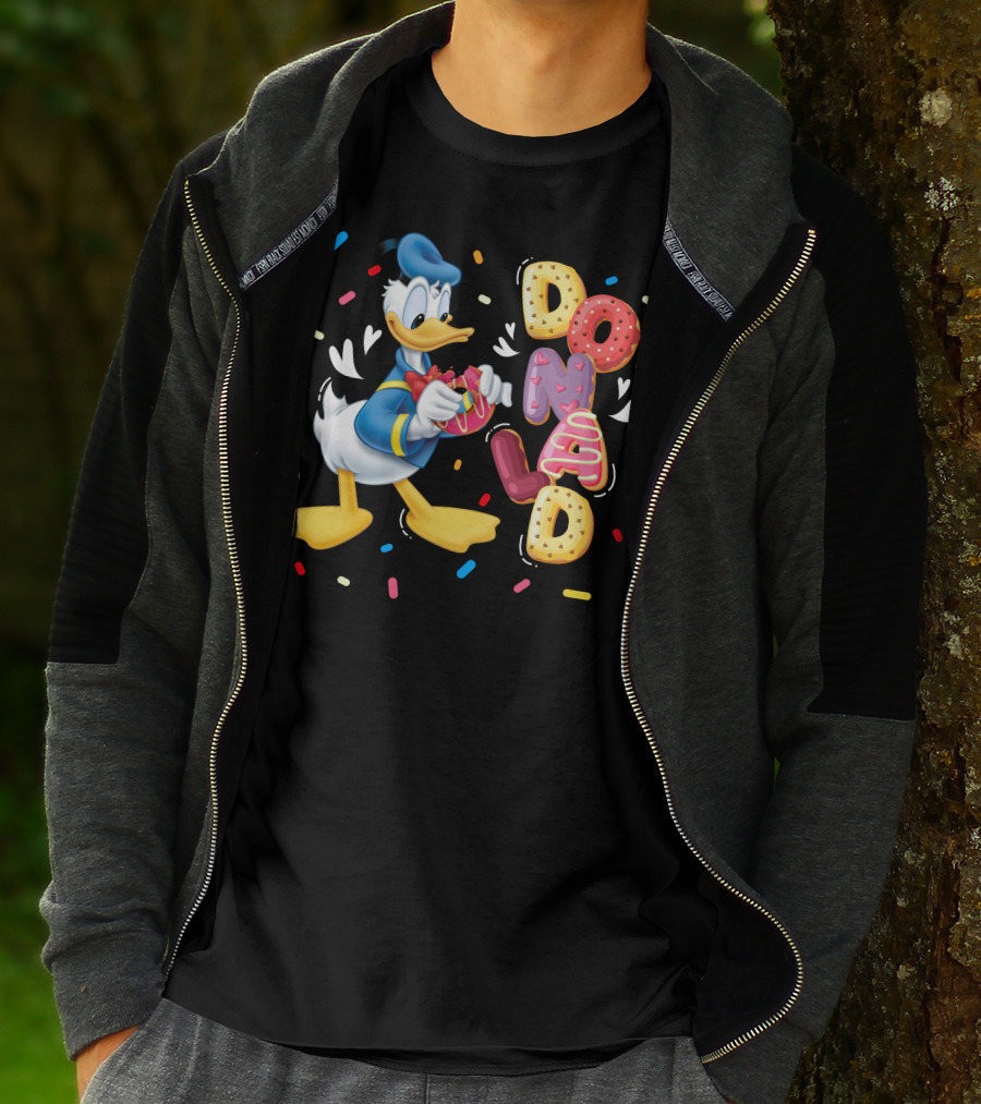 Donald Duck With Colorful Donut Letters And Sprinkles T-Shirt