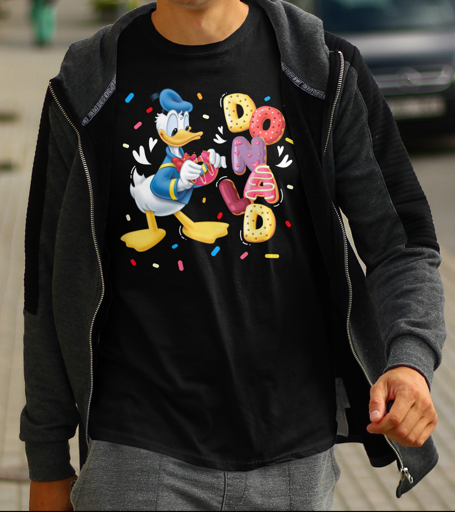 Donald Duck With Colorful Donut Letters And Sprinkles T-Shirt