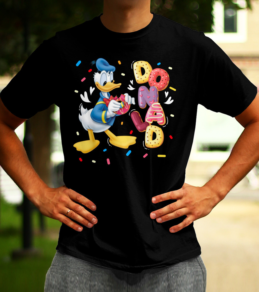Donald Duck With Colorful Donut Letters And Sprinkles T-Shirt