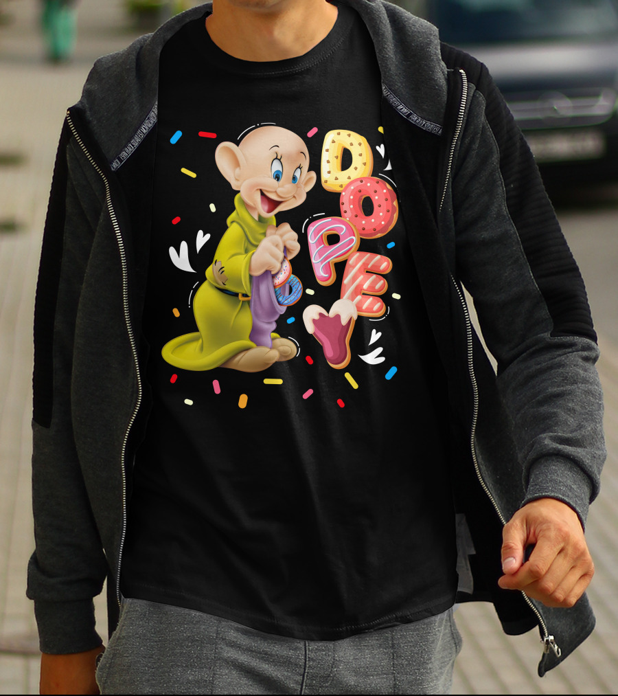 Dopey Disney Character With Colorful Donut Sprinkle Letters T-Shirt