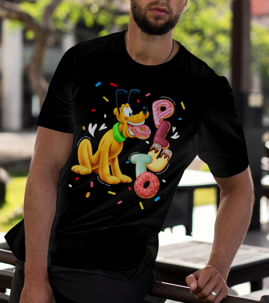 Pluto Donut Letters Colorful Confetti Celebration T-Shirt