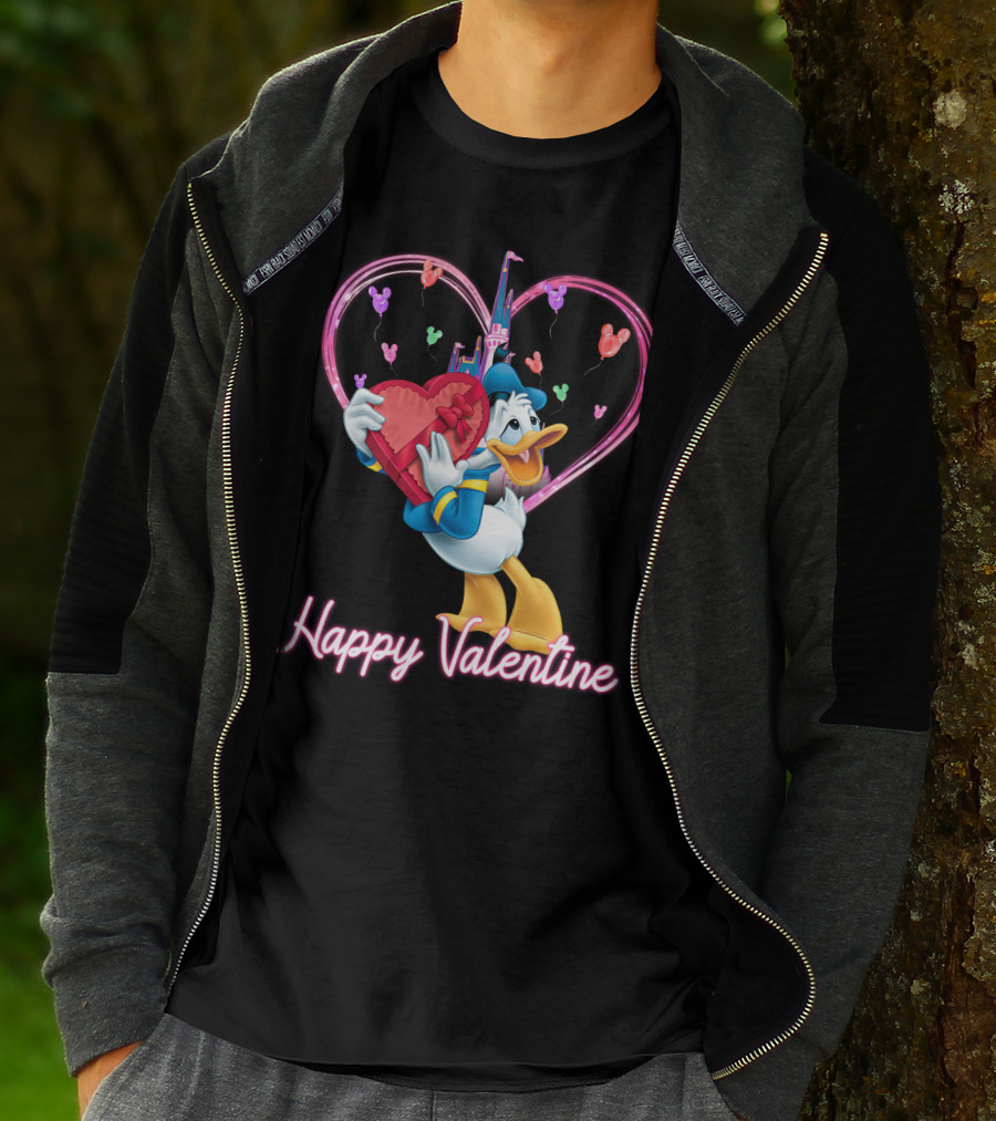 Donald Duck Happy Valentine Heart Balloons And Castle T-Shirt