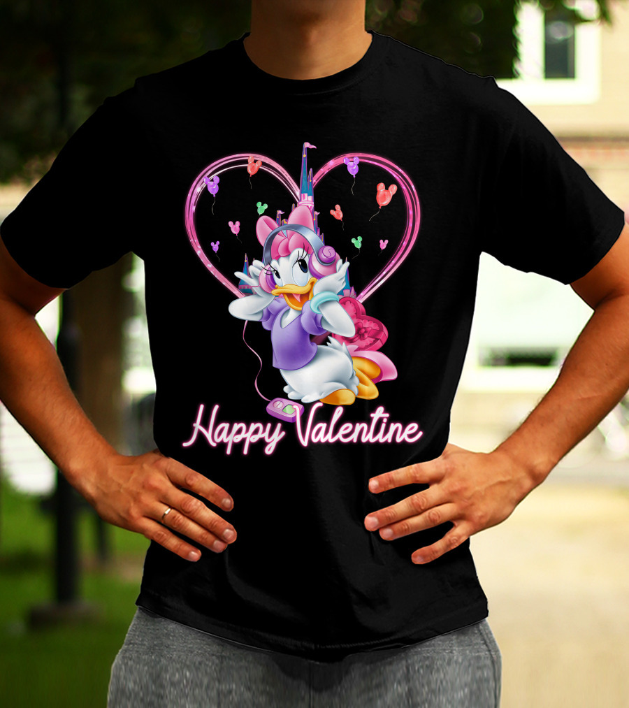 Daisy Duck Happy Valentine Balloons Castle Headphones T-Shirt