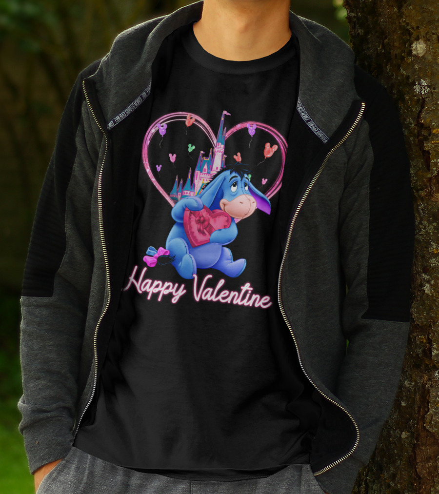 Eeyore Happy Valentine With Heart And Castle T-Shirt
