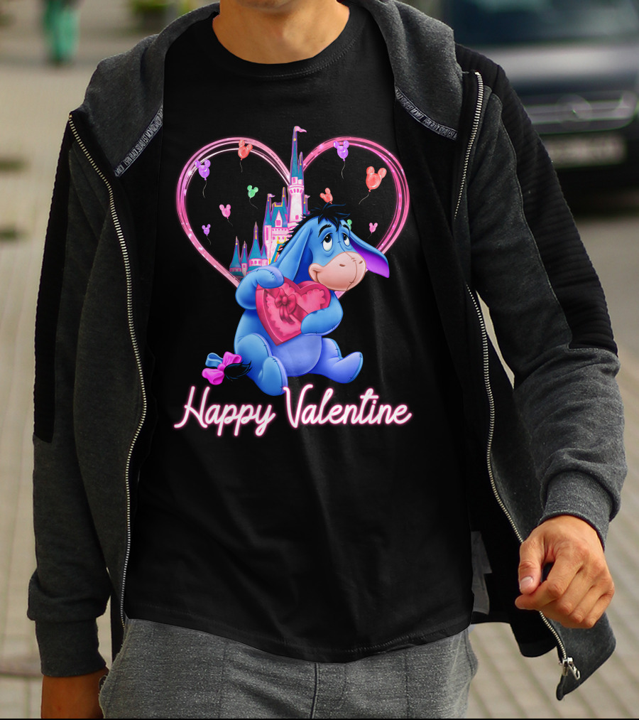 Eeyore Happy Valentine With Heart And Castle T-Shirt
