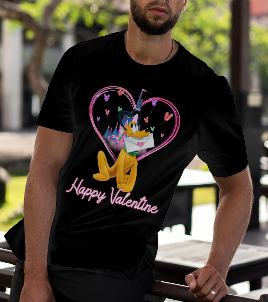 Happy Valentine Pluto Letter Heart Balloons Castle T-Shirt